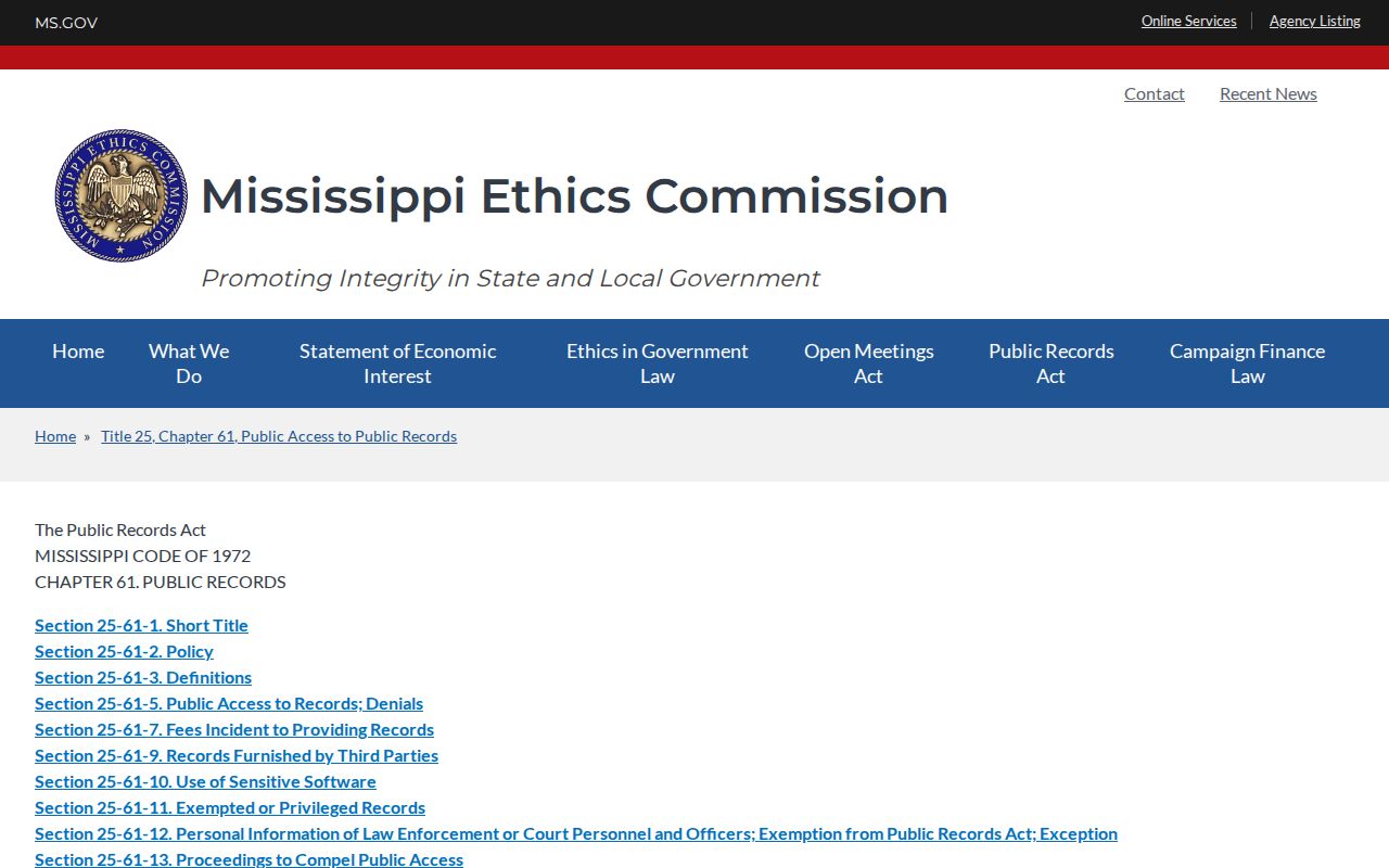 Mississippi public-record guidance for Stone County booking records