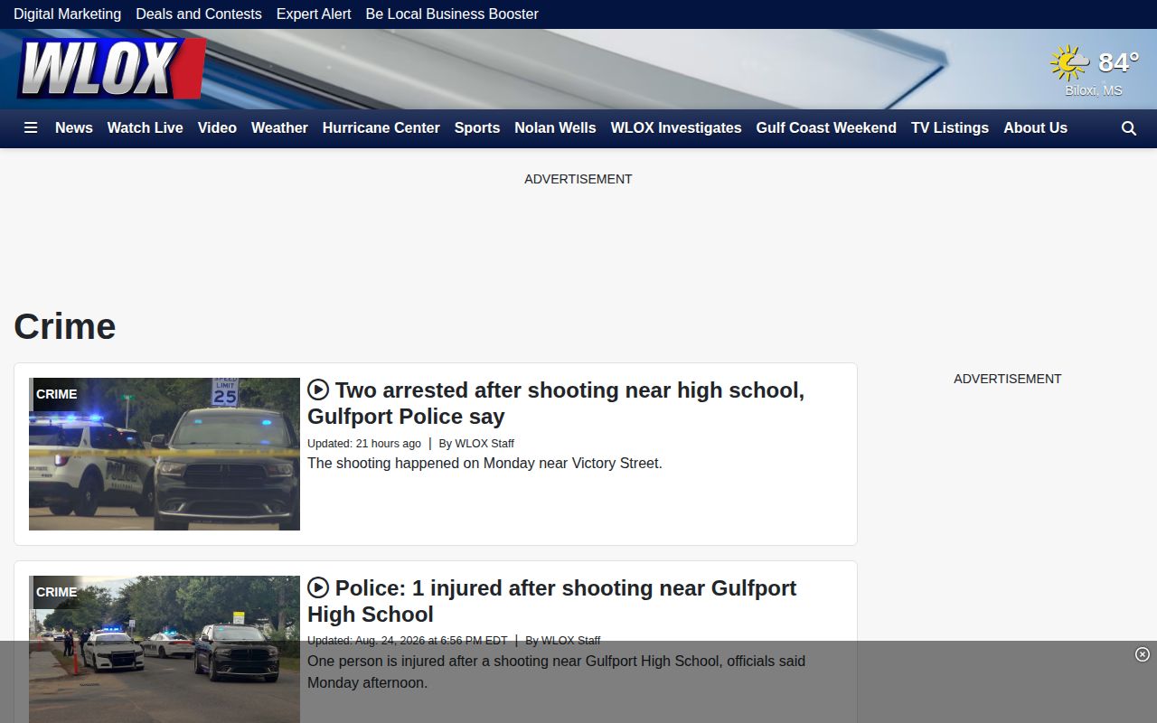 Stone County WLOX crime news source page for arrest coverage